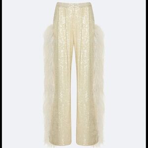 White Feather Sequin Trousers